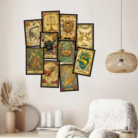 Vintage Zodiac Tarot Wall Collage Kit Aesthetic Astrology Art Prints Retro Postcards For Room Decor Paper Greeting Cards