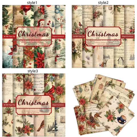 Christmas Vintage Scrapbooking Material Cardstock DIY Hand Account Card Making Journaling Arts Crafts Decoration Paper