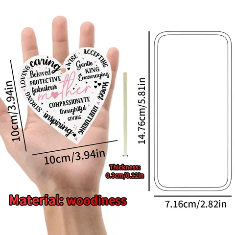 Mother's Day Heart Shaped Wood Hanging Ornament Printed Words Decorative Wooden Plaque For Home Wall Decor Mother Gift