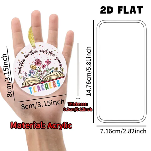 Acryl Ronde Leraar Waardering Hangend Ornament Decoratieve 2D Platte Plaque Voor Kerstboom School Kantoor Decor Cadeau Voor Leraren Bloem Boek Ontwerp