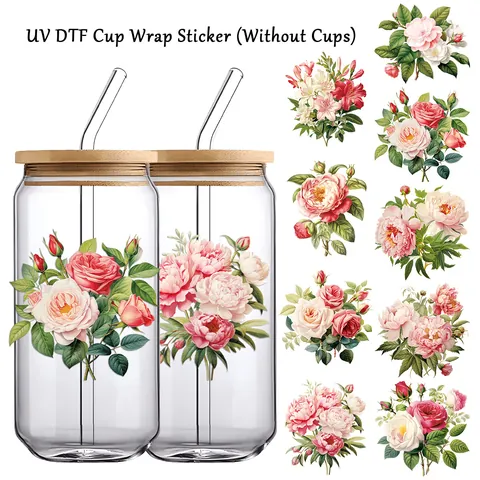Autocollants de Transfert UV DTF Floraux Fête des Mères pour Tasse Imperméable Transferts à Froid Motif Fleurs pour Verres
