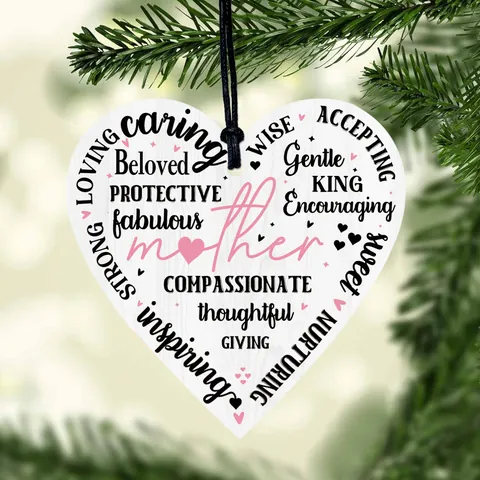 Mother's Day Heart Shaped Wood Hanging Ornament Printed Words Decorative Wooden Plaque For Home Wall Decor Mother Gift