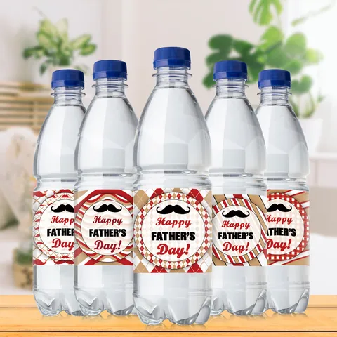 Vaderdag Waterfles Etiketten Met Snorpatroon Happy Father's Day Party Stickers Decoratieve PVC Zelfklevende Etiketten