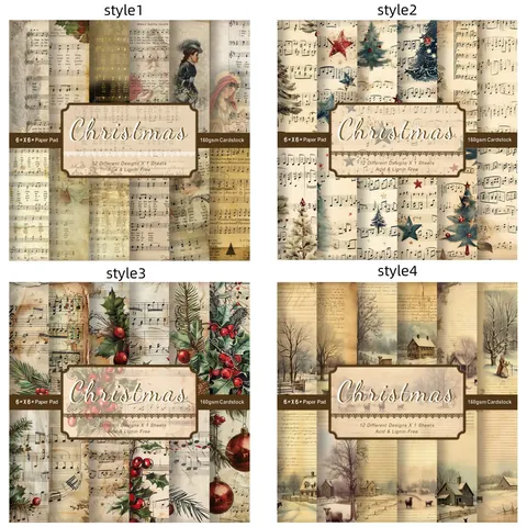 Βίντατζ Χριστουγεννιάτικο Χαρτί Scrapbooking Μουσικές Νότες Λουλούδια Χειμερινό Τοπίο Διακοσμητικό Χαρτόνι Για Χειροτεχνία