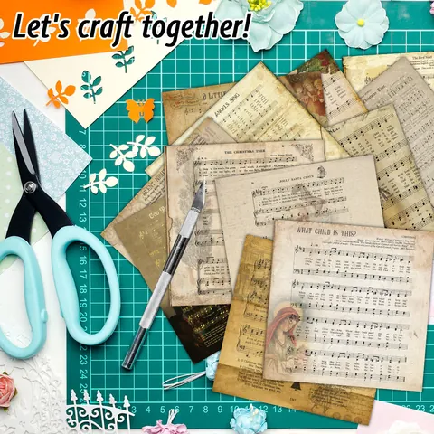 Βίντατζ Χριστουγεννιάτικο Χαρτί Scrapbooking Μουσικές Νότες Λουλούδια Χειμερινό Τοπίο Διακοσμητικό Χαρτόνι Για Χειροτεχνία