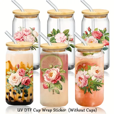 Autocollants de Transfert UV DTF Floraux Fête des Mères pour Tasse Imperméable Transferts à Froid Motif Fleurs pour Verres