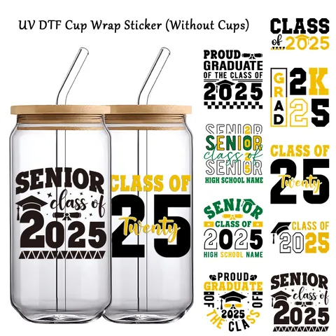 UV DTF Graduation Cup Wrap Transfer Stickers Class Of 2025 Senior Graduation Cap PVC Waterproof Commemorative Stickers