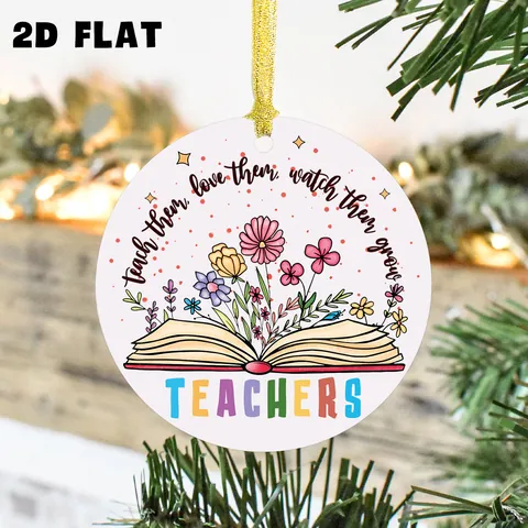 Acryl Ronde Leraar Waardering Hangend Ornament Decoratieve 2D Platte Plaque Voor Kerstboom School Kantoor Decor Cadeau Voor Leraren Bloem Boek Ontwerp