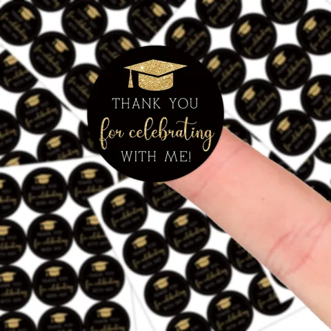Graduation Season Round Stickers Gold Foil Graduation Cap Thank You Gift Bag Sealing Labels Party Decor Black Gold Stickers