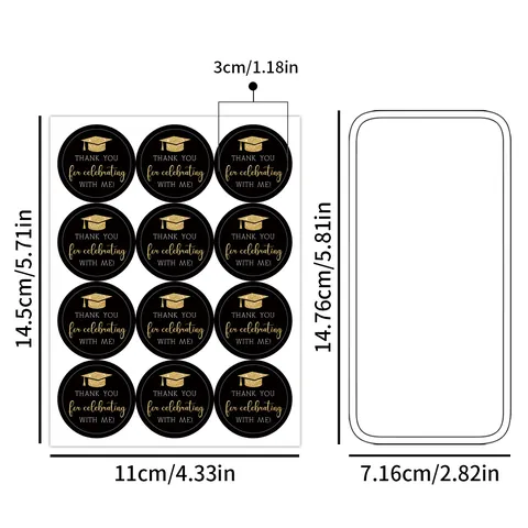 Graduation Season Round Stickers Gold Foil Graduation Cap Thank You Gift Bag Sealing Labels Party Decor Black Gold Stickers