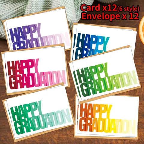 Artistic Typography Graduation Greeting Cards And Envelopes Gradient Color Design Paper Cards For Students Congratulations Gift