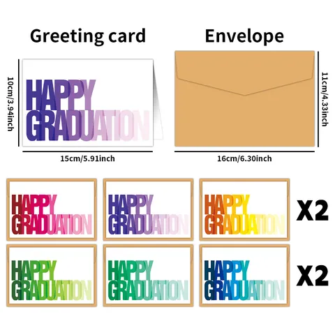 Artistic Typography Graduation Greeting Cards And Envelopes Gradient Color Design Paper Cards For Students Congratulations Gift