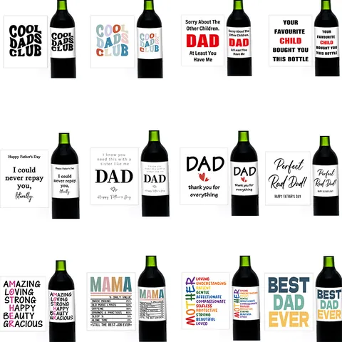 Humoristische Wijnfles Stickers Voor Vaderdag Moederdag Creatieve PVC Zelfklevende Etiketten Voor Feest Cadeau Decoratie