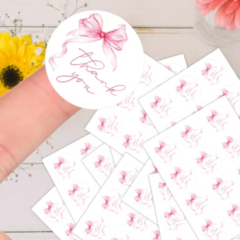 Watercolor Bow Thank You Round Decorative Adhesive Labels For Gift Packaging Envelope Sealing Wedding Party Scrapbooking Supplies