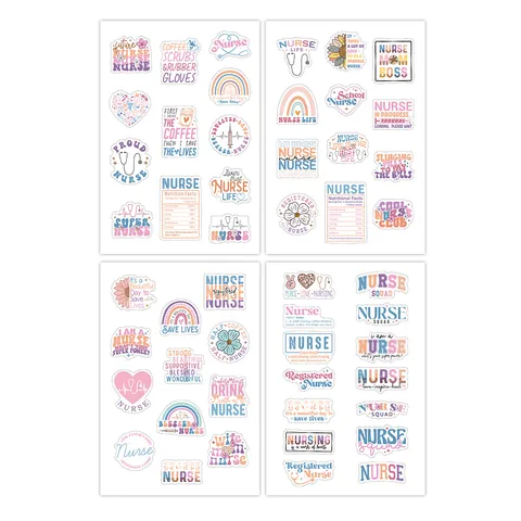 Nurse Theme Motivational Stickers For Nursing Week Stethoscope Rainbow Floral Designs Waterproof Self-Adhesive Decals For Scrapbooking Planners Decor