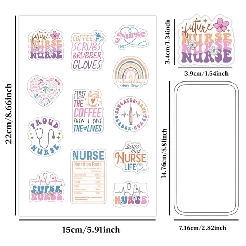 Nurse Theme Motivational Stickers For Nursing Week Stethoscope Rainbow Floral Designs Waterproof Self-Adhesive Decals For Scrapbooking Planners Decor