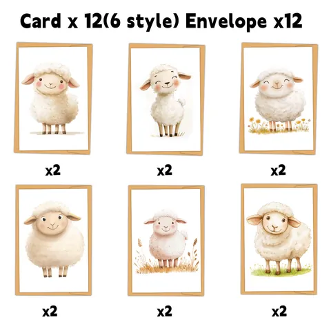 Watercolor Animal Birthday Greeting Cards With Envelopes Cute Sheep Cartoon Blank Note Cards For Kids Adults Blessing Cards