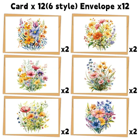 Watercolor Floral Greeting Cards With Brown Kraft Envelopes Blank Thank You Notes For Wedding Birthday Flower Stationery