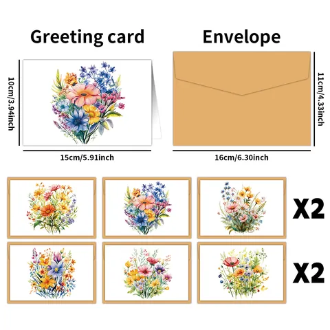Watercolor Floral Greeting Cards With Brown Kraft Envelopes Blank Thank You Notes For Wedding Birthday Flower Stationery