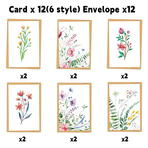 12 Pack Watercolor Floral Greeting Cards With 12 Kraft Envelopes Blank Inside Birthday Wedding Party Stationery Greeting Cards For All Occasions