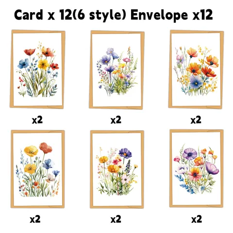 Watercolor Floral Birthday Cards With Kraft Envelopes Hand Painted Botanical Wildflower Blank Note Cards For All Occasions