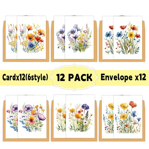 Watercolor Floral Birthday Cards With Kraft Envelopes Hand Painted Botanical Wildflower Blank Note Cards For All Occasions