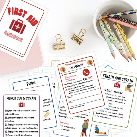 Guide de Manuel de Premiers Secours Cartes d'Instruction pour Éducation d'Urgence Maison École Extérieur Flashcards Blanc Rouge