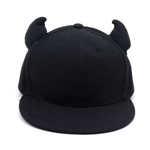 Kleiner Teufelshorn Baseballkappe Snapback Hut Damen Herren Baumwolle Polyester Halloween Neuheit Gothic Hip Hop Streetwear Schwarz