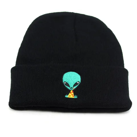 Gorro de Punto Con Bordado de Alienígena Gorro de Invierno Cálido de Acrílico Para Hombres Mujeres Hip Hop Streetwear