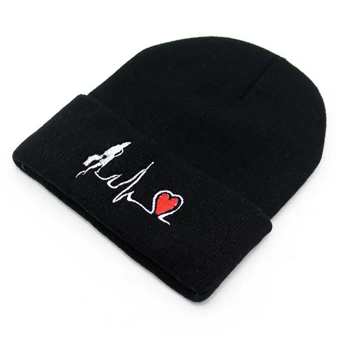 Berretto in Maglia Con Ricamo Cuore ECG Per Uomo Donna Inverno Caldo Acrilico Con Risvolto Berretto Casual Sportivo