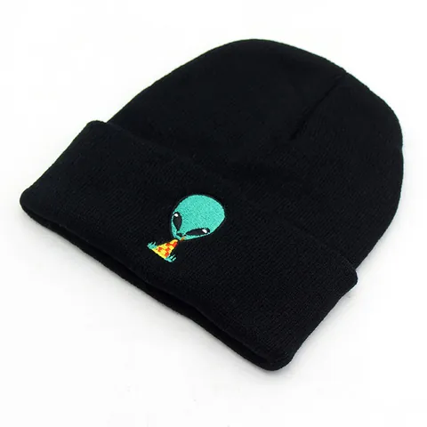 Gorro de Punto Con Bordado de Alienígena Gorro de Invierno Cálido de Acrílico Para Hombres Mujeres Hip Hop Streetwear