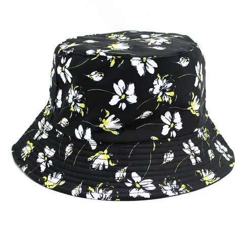Chapeau Bob Double Face Imprimé Marguerite pour Hommes et Femmes Protection Solaire Pliable de Plage et Voyage Mode
