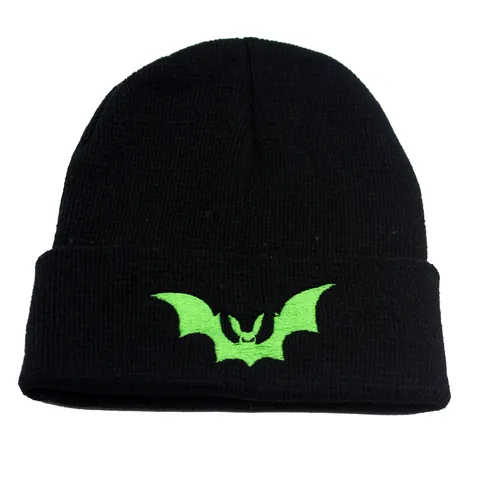 Bat Embroidery Acrylic Knit Beanie For Men Women Winter Warm Street Hip Hop Style Skull Cap Beanie Halloween Party Hat