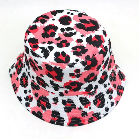 Leopard Print Polyester Bucket Hat Outdoor Sun Protection Shading Wide Brim Casual Fashion Flat Top Fisherman Hat For Men Women