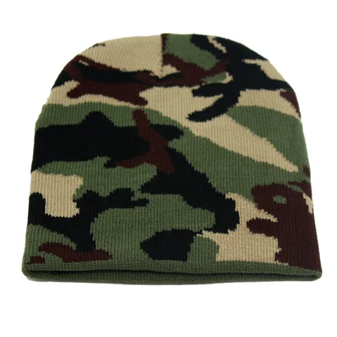 Kids Camouflage Knit Beanie Hat Winter Warm Outdoor Jacquard Acrylic Skull Cap For Boys Girls Cold Weather Headwear