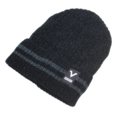 Winter Warme Gebreide Muts Heren Vrouwen Verdikte Fleece Gevoerd Sportief Letterlabel Gestreept Manchetten Outdoor Muts