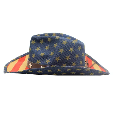 American Flag Straw Cowboy Hat For Men Women Western Stars And Stripes Wide Brim Summer Sun Hat With Star Studs Band