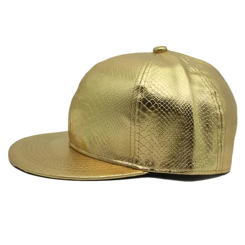 Berretto da Baseball in Pelle PU Oro Metallizzato Tesa Piatta Cappello Hip Hop Motivo Coccodrillo Goffrato Snapback Regolabile per Uomo Donna