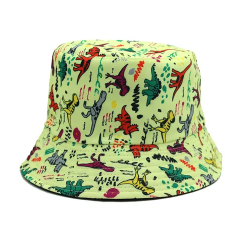 Cartoon Little Dinosaur Print Cotton Bucket Hat Wide Brim Foldable Sun Protection Fisherman Cap Casual Outdoor Travel Hat