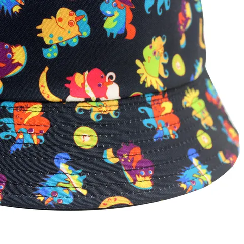 Women Men Cotton Bucket Hat Double Sided Cartoon Dinosaur Print Sun Protection Packable Fashion Fisherman Hat