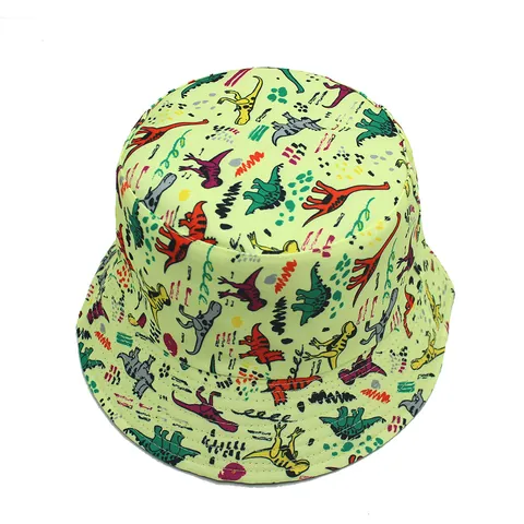 Cartoon Little Dinosaur Print Cotton Bucket Hat Wide Brim Foldable Sun Protection Fisherman Cap Casual Outdoor Travel Hat