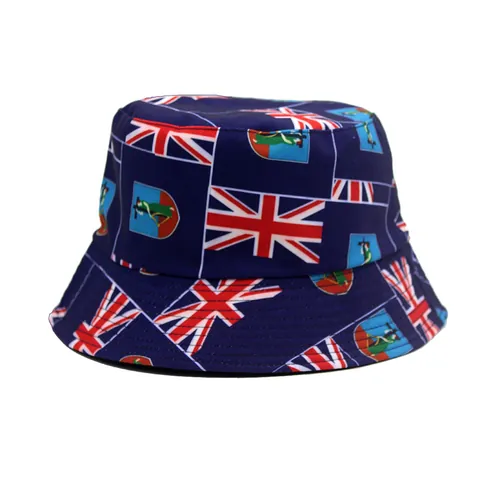 Omkeerbare Katoenen Vissershoed Met Britse Vlag Print Union Jack Montserrat Patroon Voor Zonbescherming Unisex Outdoor