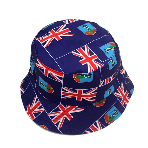 Omkeerbare Katoenen Vissershoed Met Britse Vlag Print Union Jack Montserrat Patroon Voor Zonbescherming Unisex Outdoor