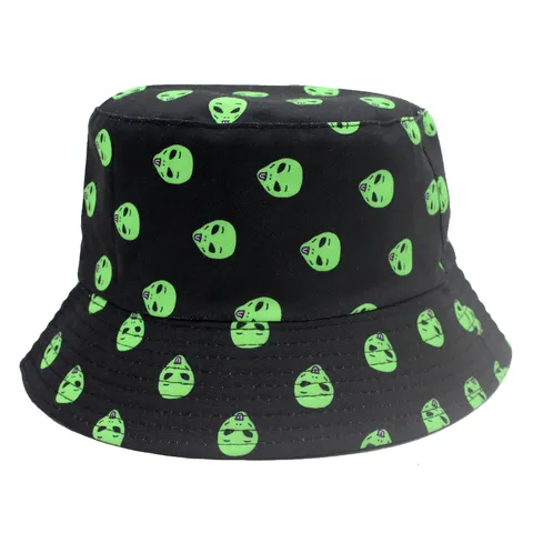 Cartoon Alien Print Katoen Vissershoed Voor Mannen Vrouwen Omkeerbaar Zonbescherming Outdoor Mode Zomer Reizen Pet