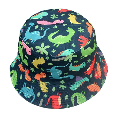 Cartoon Dinosaur Print Cotton Bucket Hat Unisex Reversible Outdoor Sun Protection Summer Fisherman Hat Daily Casual Cap