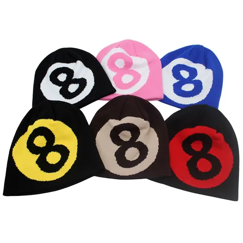 Y2K Αριθμός 8 Μπάλα Ζακάρ Ακρυλικό Beanie Καπέλο Για Άνδρες Γυναίκες Χειμώνας Ζεστό Streetwear Πλεκτό Καπέλο