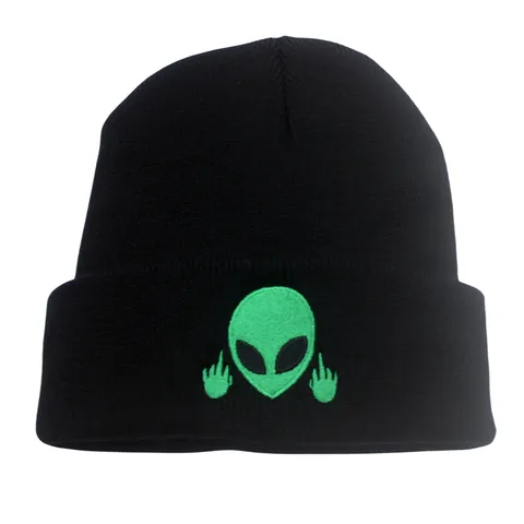 Berretto Ricamato Alieno Cappello in Maglia Nero Invernale Caldo Skull Cap Moda per Uomo Donna Unisex Beanie Hat