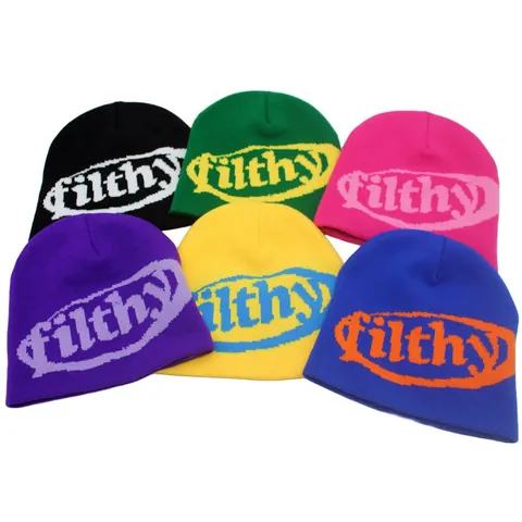 Filthy Letter Jacquard Knitted Beanie Hat For Men Women Winter Warm Acrylic Streetwear Outdoor Fashion Soft Casual Skull Cap