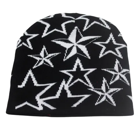 Berretto in Maglia Jacquard a Stella in Acrilico per Uomo Donna Inverno Caldo Moda Outdoor Motivo a Stella Skull Cap
