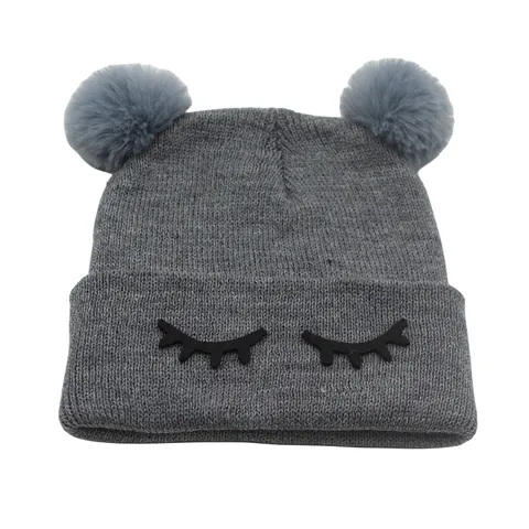 Kinderen Gebreide Beanie Met Pompons En Wimper Borduurwerk Schattige Warme Winter Acryl Muts Voor Peuters Jongens Meisjes